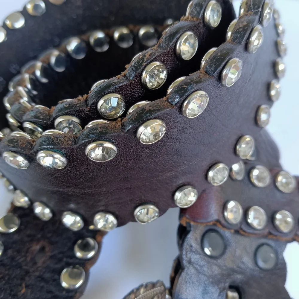 Nacona Vintage 1996 Leather Rhinestone Studded Belt